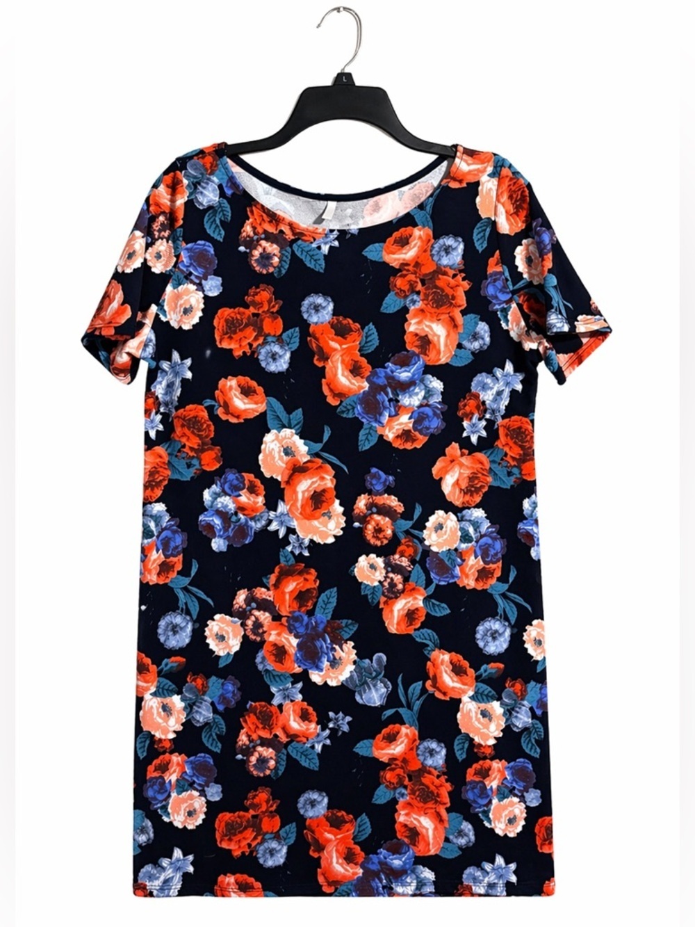 PinkBlush Floral Shift Dress Women’s Large Navy Multi Color Short Sleeve